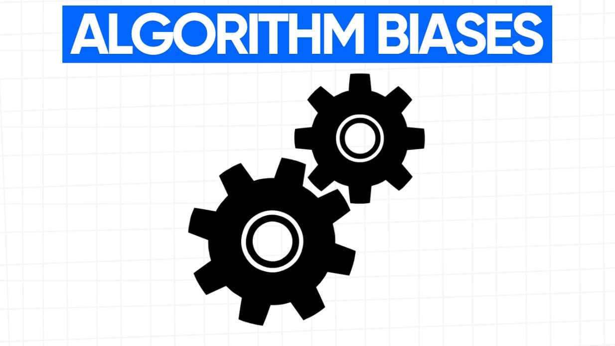 Two interlocking gears, representing algorithm biases.