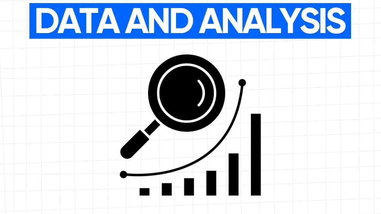 A magnifying glass over a rising bar graph, representing data analysis.