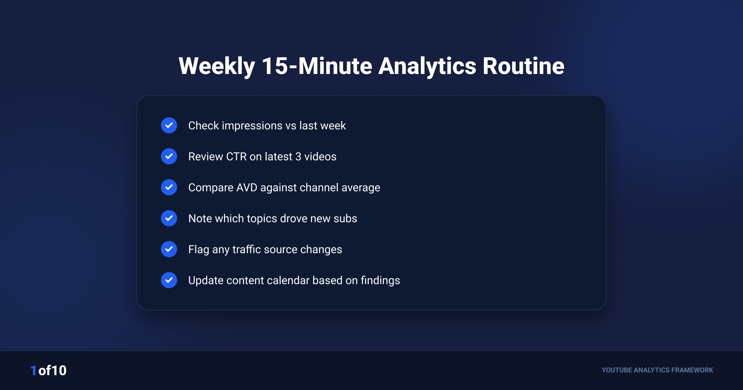 'Weekly 15 minute youtube analytics routine checklist'