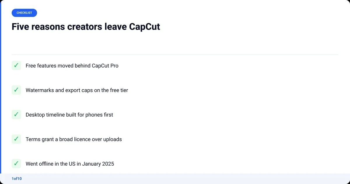 Checklist: Five reasons creators leave CapCut