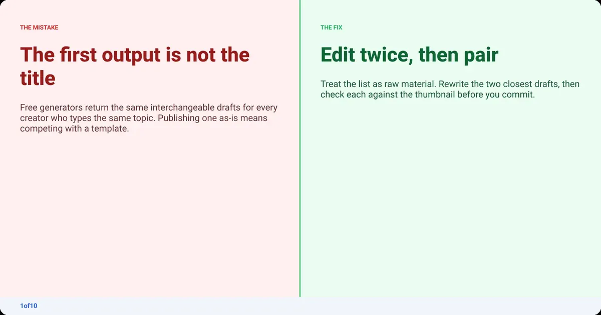 Mistake and fix: The first output is not the title. Fix: Edit twice, then pair