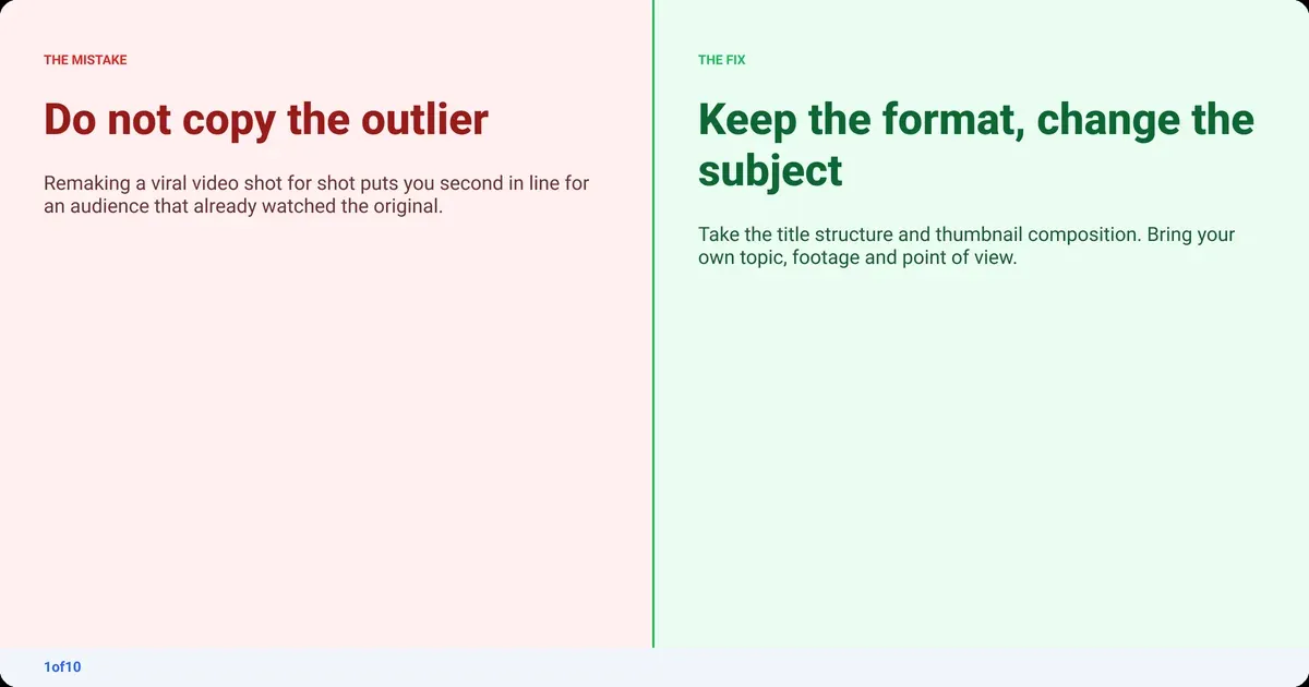 Mistake and fix: Do not copy the outlier. Fix: Keep the format, change the subject