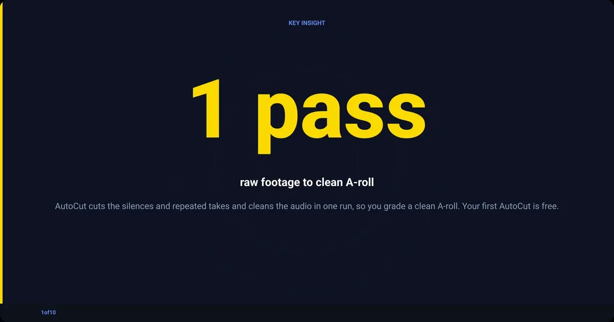 Stat: 1 pass raw footage to clean A-roll