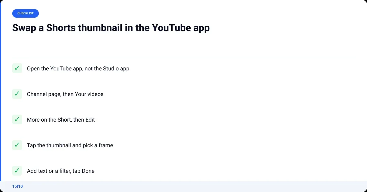 Checklist: Swap a Shorts thumbnail in the YouTube app