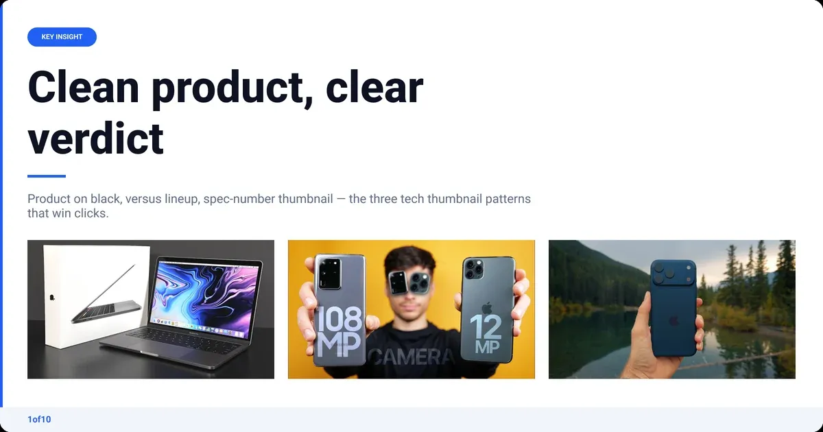 Tech thumbnail examples: Clean product, clear verdict