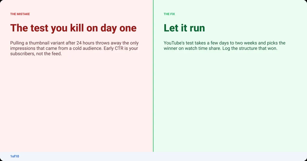 Mistake and fix: The test you kill on day one. Fix: Let it run